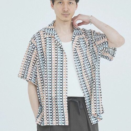 古巴领镂空短袖衬衫夏季男