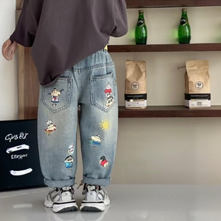 子春秋老爹裤 男童春季 儿童宝宝洋气卡通宽松萝卜裤 2025新款 牛仔裤
