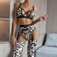 suit lingerie sets网纱镂空豹纹内衣四件套Underwear Leopard