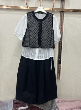 馨夢百合9139专柜正品假两件马甲衬衫上衣女夏两件套休闲套裤套装
