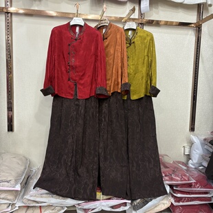 商场同款86018春新中式国风套装立领盘扣提花刺绣外套+裤子两件套