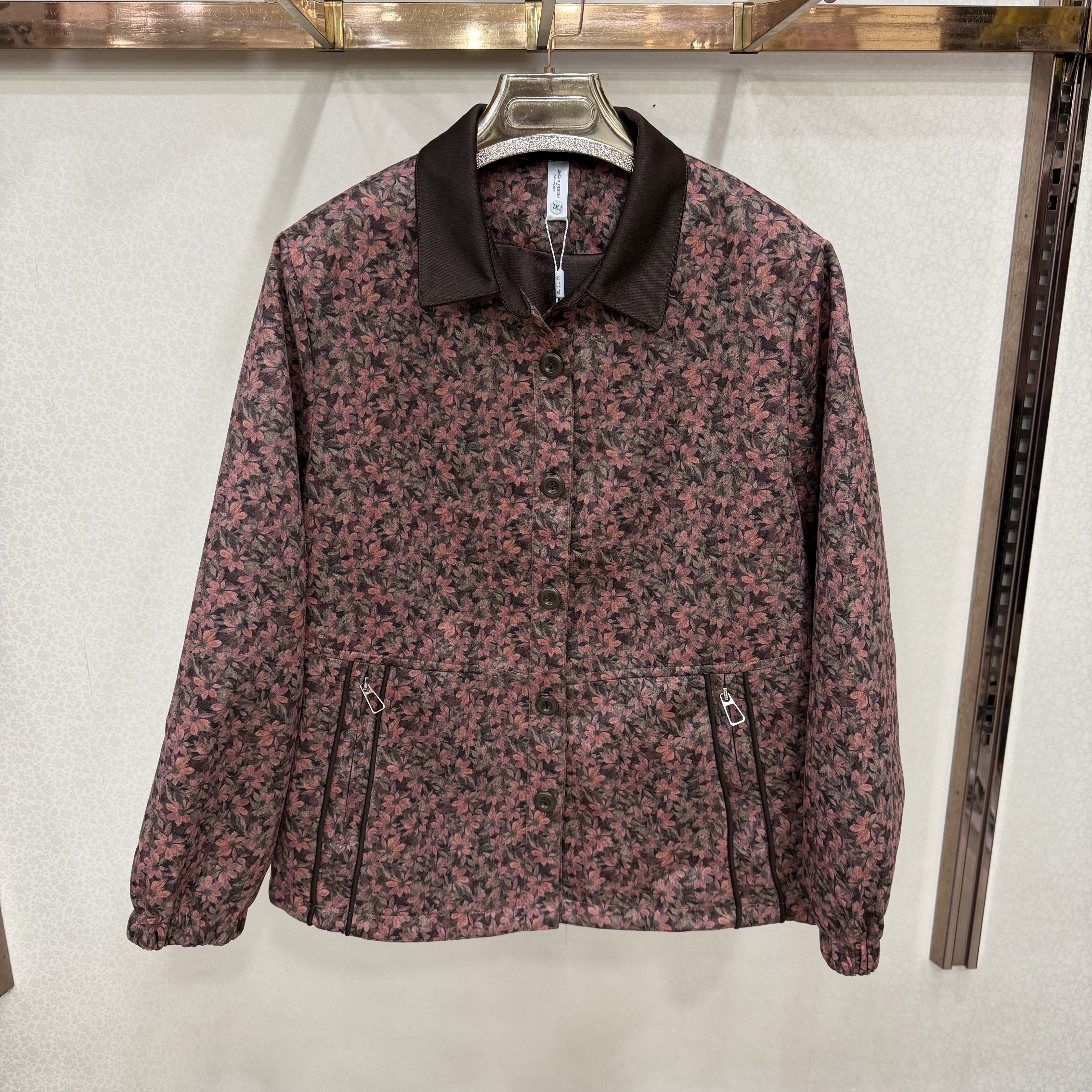 三兄弟8805短外套女撞色翻领单排扣拉链口袋时尚舒适妈妈秋季外衣