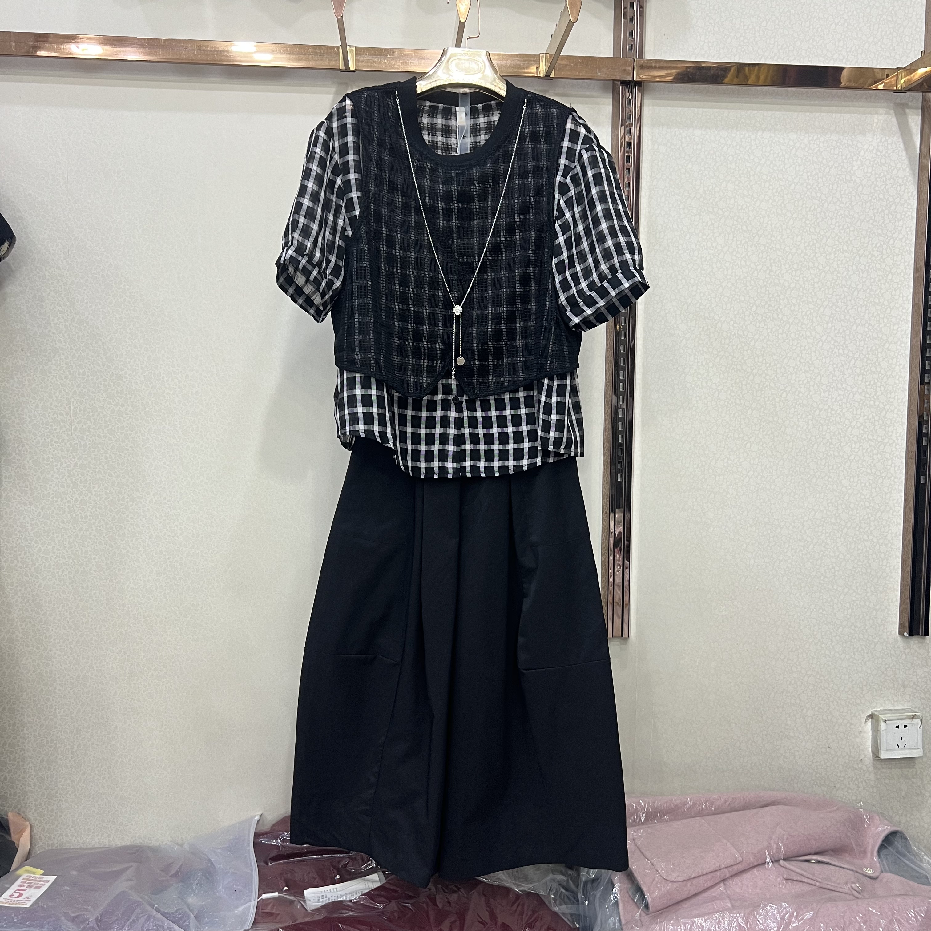 雨格A758专柜正品夏季新款时尚休闲假两件套衬衣+裙裤套装套裤女