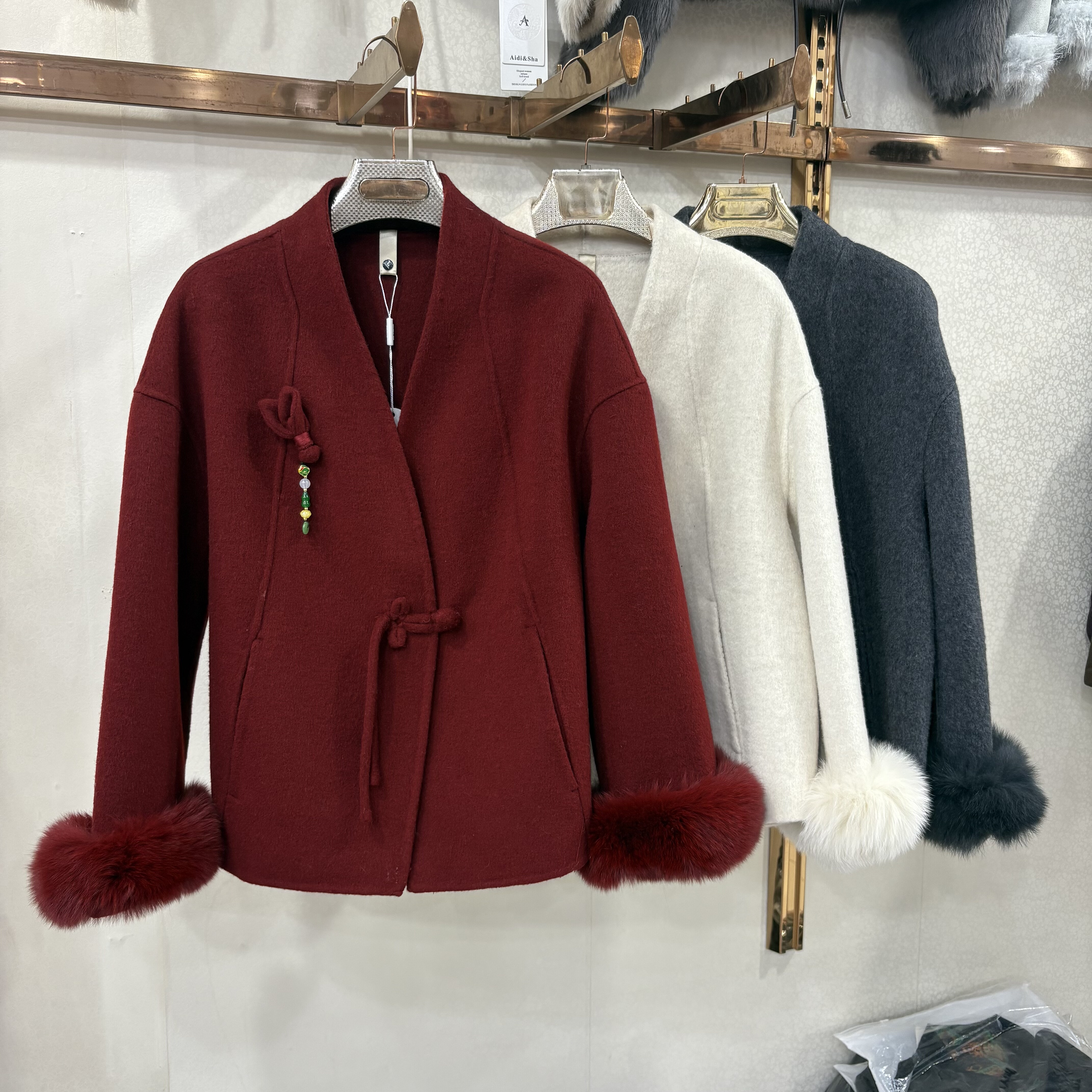 商场同款96045高档绵羊毛双面呢大衣女冬新款气质狐狸毛羊毛外套