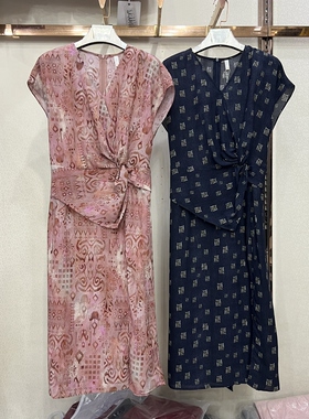 欣雨情A976专柜正品夏季2026新款女时尚V领印花收腰百搭连衣裙女