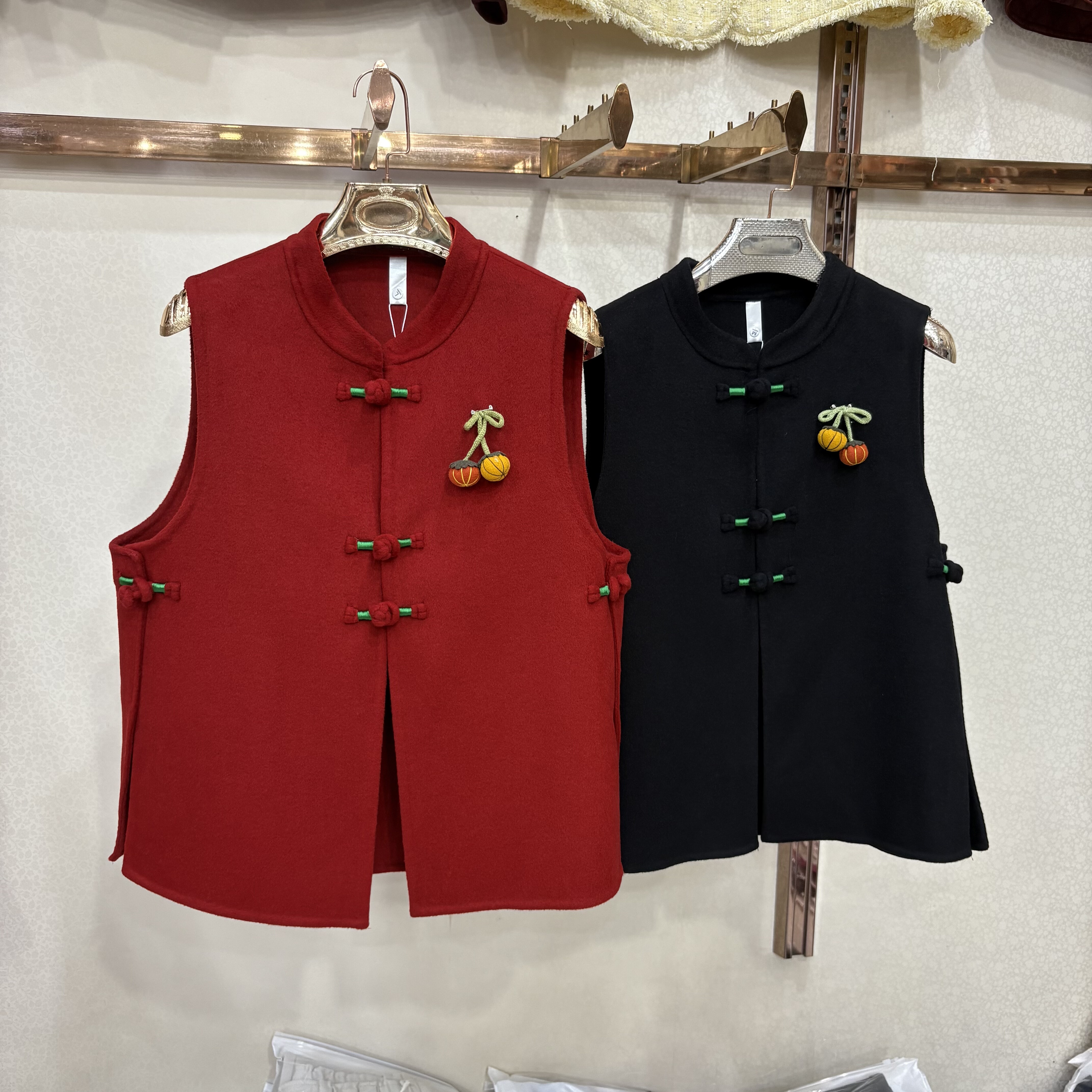 商场同款96032正品秋冬新立领盘扣双面呢羊毛马甲宽松坎肩女外套