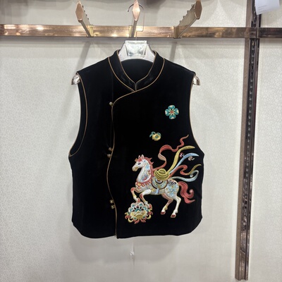 芮芙妮8816正品新中式国风小马刺绣丝绒马甲女春重工气质叠穿背心