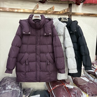 加厚保暖白鸭绒羽绒服外套 冬新连帽中长款 依菲2025B 9920专柜正品