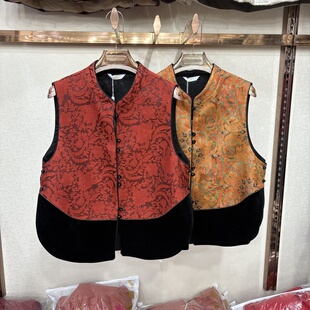 雨格A801专柜正品新中式风提花马甲女印花红色复古背心年货上衣女