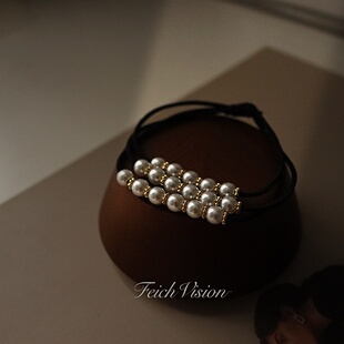 FEICH春夏新品复古仿珍珠三股发圈 马尾弹力皮筋头绳不伤发饰品女