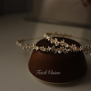 FEICH春夏新品 奢华绝美水钻蝴蝶发箍极细金色头箍压发条复古发饰