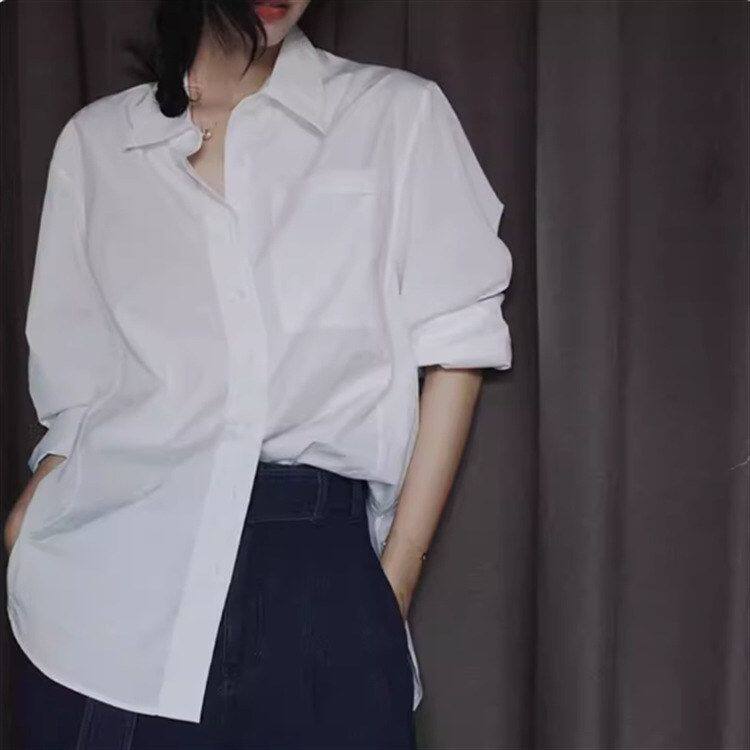 C712法式白色叠穿长袖衬衫外套女春秋新款高级感宽松bf慵懒风休闲