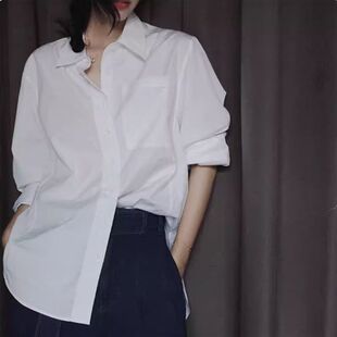 C712法式白色叠穿长袖衬衫外套女春秋新款高级感宽松bf慵懒风休闲