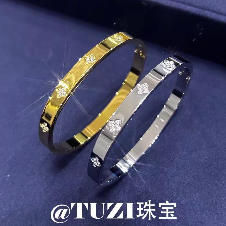 TUZI培育钻石四叶草手镯环双面设计感轻奢满钻手环手链高级感推荐
