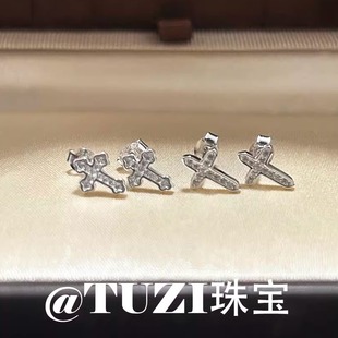 TUZI培育钻石十字架耳钉女S925纯银耳针高级感耳饰男明星同款推荐