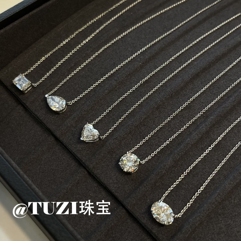 TUZI培育钻石横镶马眼石项链S925纯银椭圆水滴钻高级感锁骨链推荐