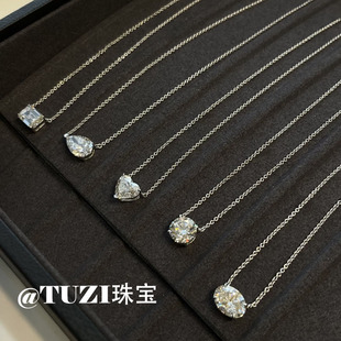 TUZI培育钻石横镶马眼石项链S925纯银椭圆水滴钻高级感锁骨链推荐