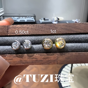 TUZI培育钻石泡泡耳钉女S925纯银针八心八箭K金圆钻耳环耳饰推荐