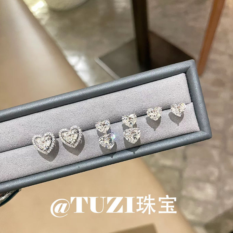 八心八箭心形钻石耳钉纯银耳饰