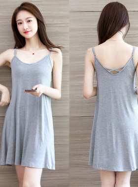 莫代尔吊带裙女夏A字连衣裙长裙内衬裙大码宽松中长款背心打底裙