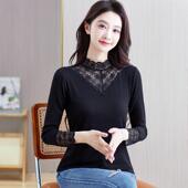 t恤女内搭上衣小衫 蕾丝打底衫 莫代尔半高领长袖 新款 女2026春秋装