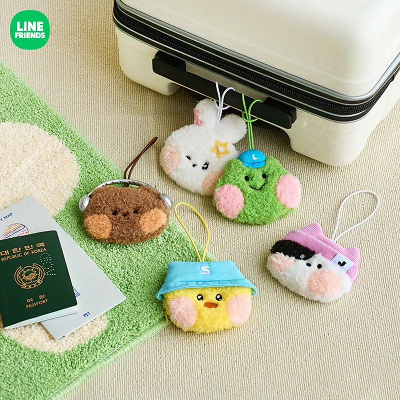 LINE FRIENDS布朗熊lenini adventure行李吊牌毛绒旅行箱包登机牌