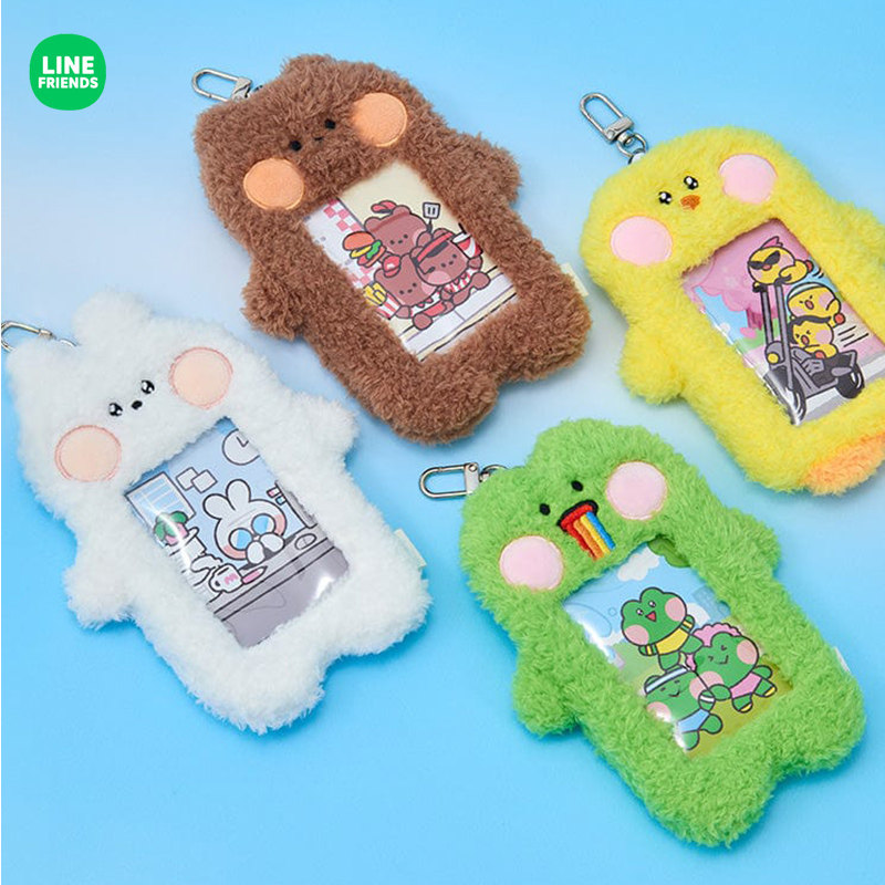 LINE FRIENDS布朗熊minini WORLD毛绒卡包钥匙扣胸牌证件公交卡套