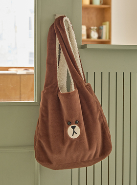 LINE FRIENDS布朗熊HUG BROWN单肩包女托特包大容量手提通勤包袋