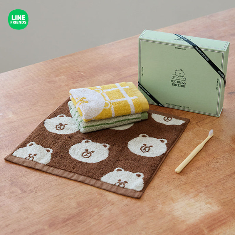 LINE FRIENDS布朗熊BASIC擦手巾挂式方巾家用厨房棉手帕毛巾套装