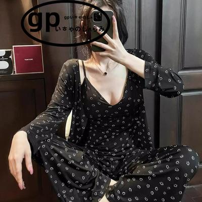 日本小众gp长袖睡衣女吊带胸垫