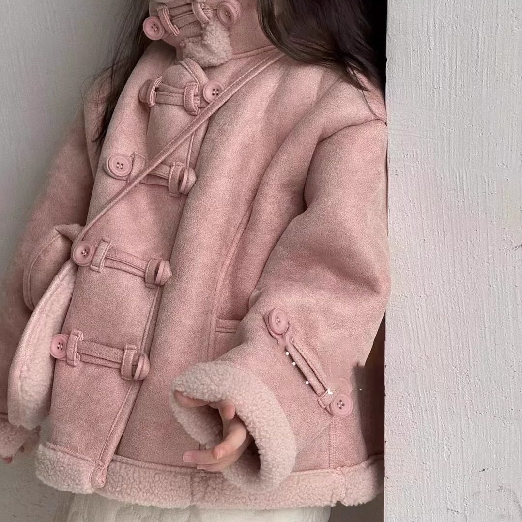女童冬季皮毛一体加绒加厚外套