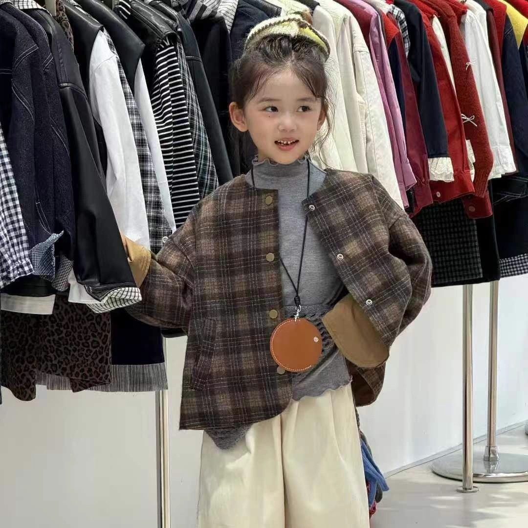 女童外套2025新款春秋季儿童洋气时髦双面穿小女孩韩版格子上衣潮
