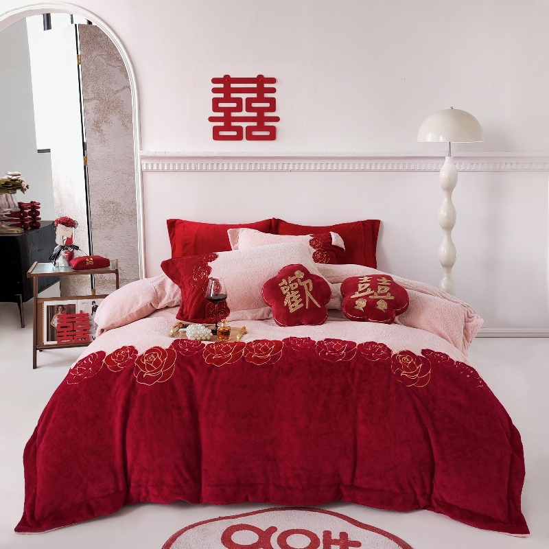 婚庆嫁礼大红色宝宝绒床上用品