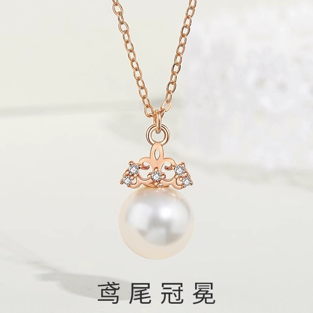 新款原创鸢尾冠冕贝珠项链精致轻奢锆石镶嵌锁骨链女式纯银项饰品