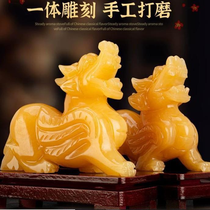天然玉石黄玉貔貅摆件一对家居客厅办公室玄关皮丘摆设装饰品礼品
