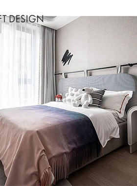 左向粉紫色渐变麂皮绒女孩房酒店样板间毛毯轻奢高档盖毯床尾巾搭