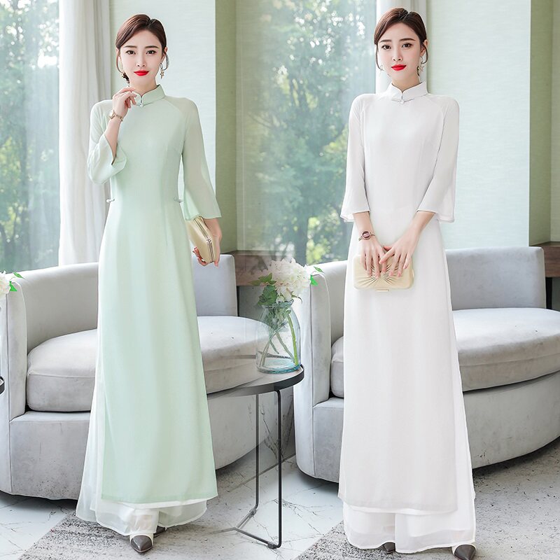 春秋中国风茶服女复古外套改良优雅茶服套装长款修身旗袍式连衣裙