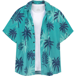 罪恶都市衬衫汤米花衬衣男夏威夷风棕榈叶沙滩海边度假