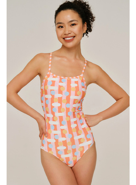 速浪|RS旗舰莱卡系列|RS09粉柚格|无胸垫|竞速泳衣游泳