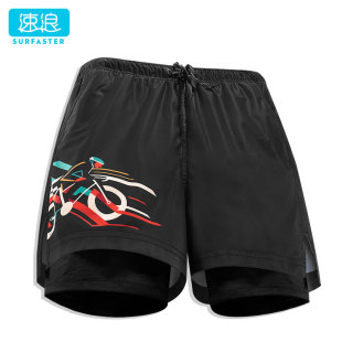 防尴尬速干 沙滩裤 速浪男水上乐园双层游泳裤 运动短裤