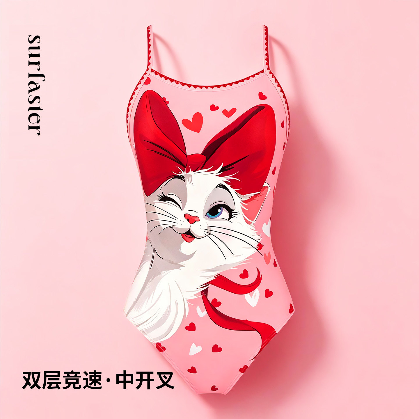 速浪|躲猫猫|带胸垫|竞速泳衣女士游泳新款连体三角游泳馆高级感图片