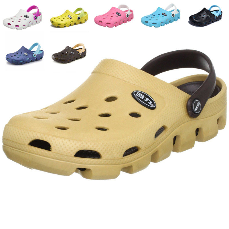 回力洞洞鞋男款凉鞋热销镂空沙滩鞋轻便透气情侣款旅行鞋子卡其色