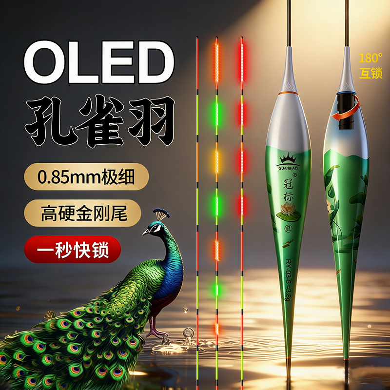 有壳孔雀羽夜光漂LED细尾鱼漂高灵敏咬钩变色日夜两用鲫鱼浮漂