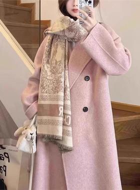 紫色双面毛呢大衣女中长款2025秋冬新款韩系高级感小个子毛呢外套