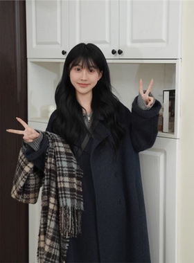 2025秋冬款宽松气质时尚中长款大衣女士时尚小个子双面毛呢大衣