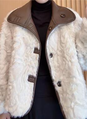 轻奢高档皮毛一体女士休闲时尚百搭翻领加厚保暖外套【双面双穿】