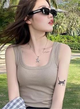 灰色宽肩打底吊带背心女2025新款夏季外穿内搭修身无袖上衣内搭