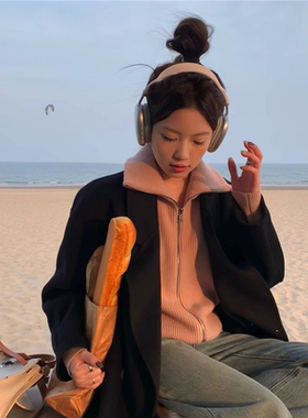 韩版2025秋冬爆款大衣高级慵懒感双面毛呢大衣外套