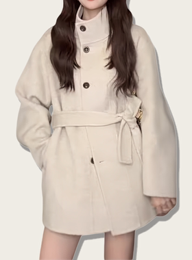 2025新款时尚双面毛呢大衣女短款小个子秋冬新款立领毛呢外套