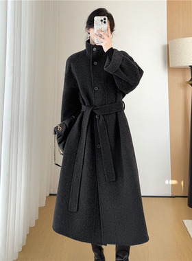 立领双面羊绒大衣女中长款2025秋冬新款高级感宽松加厚羊毛外套